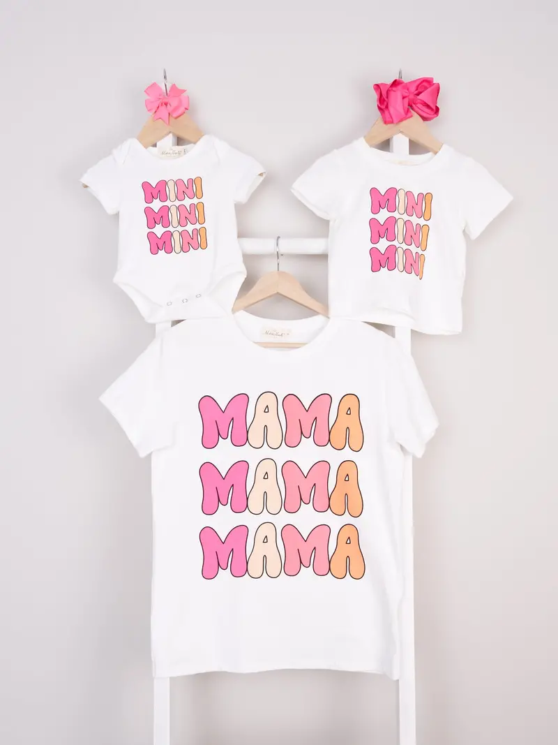 Mom And Me Pink Graphic Matching Set: Shirt And Romper 1