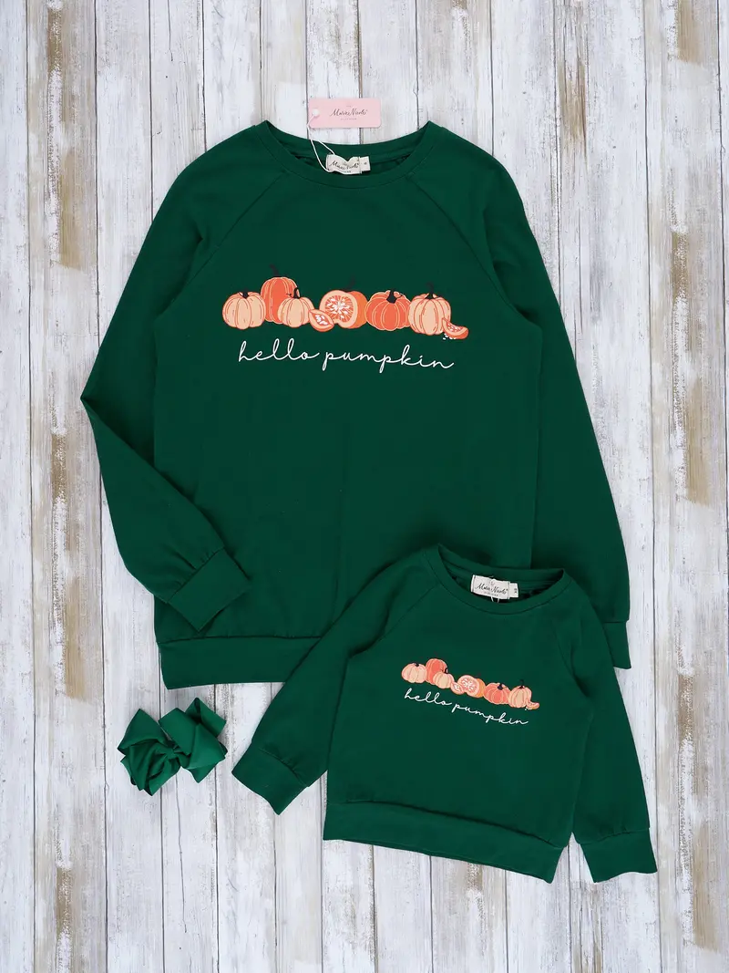 Mom And Me Pumpkin-Themed Crew Neck Tee – Olive 1