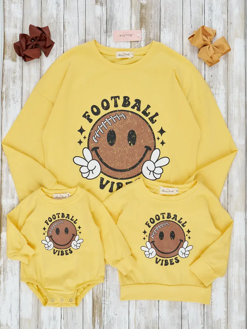 Mom And Me Yellow Football Vibes Matching Top 1
