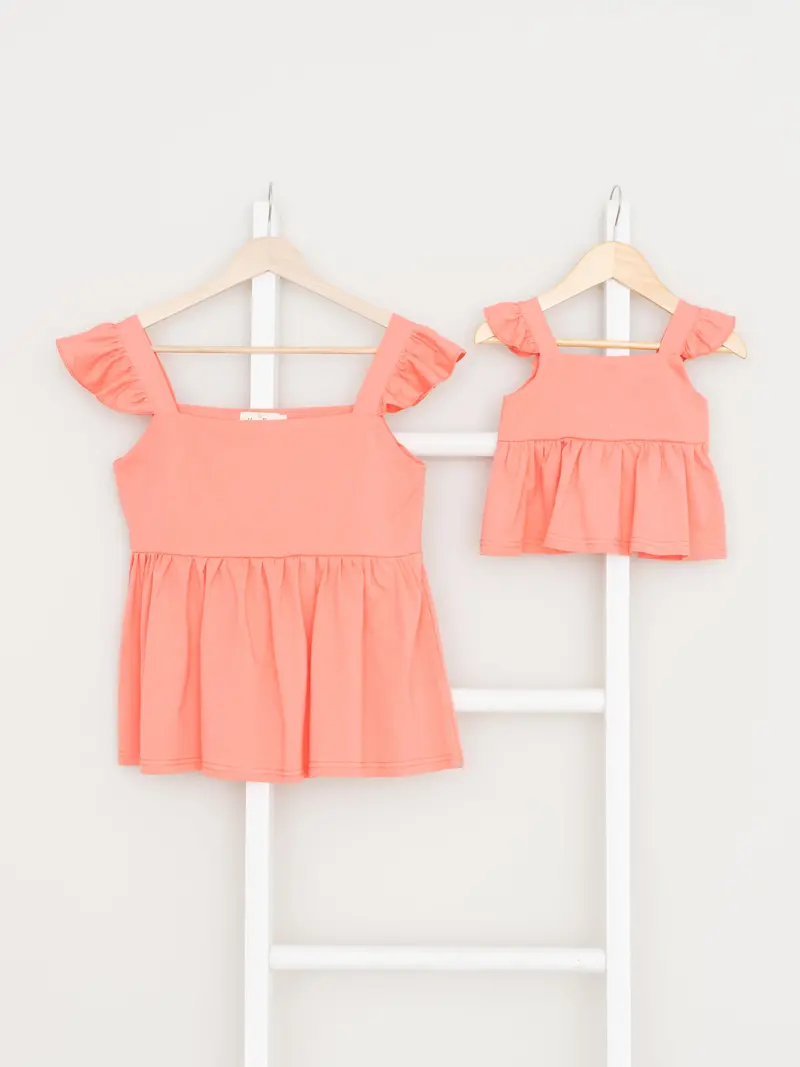 Mom & Me Coral Ruffle Tank Top Matching Set 1
