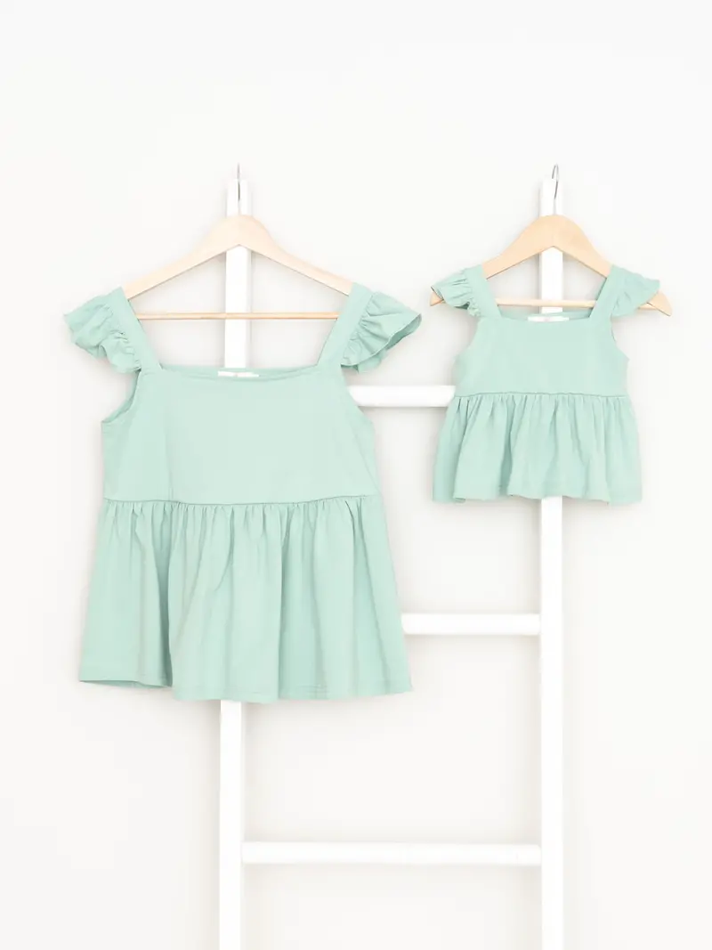 Mom & Me Jade Green Ruffle Tank Top Set 1
