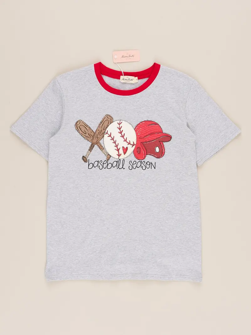 Mom’S Grey Baseball-Inspired Casual T-Shirt 1
