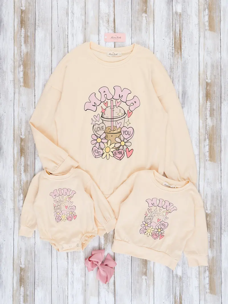 Mother And Child Matching Valentine Cream Sweater Set 1