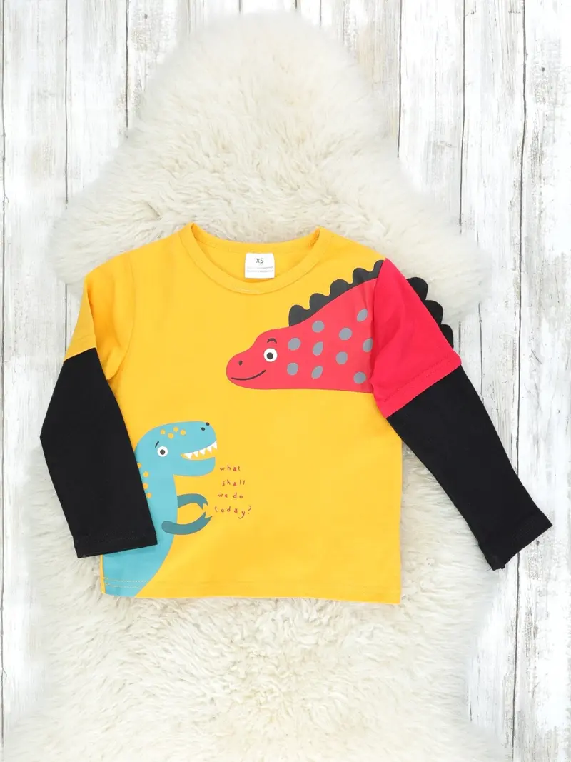 Mustard Yellow Dinosaur Layered Short-Sleeve Top 1