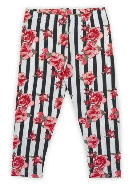 Nana Girls’ Stretch Leggings With Floral And Stripe Design 1