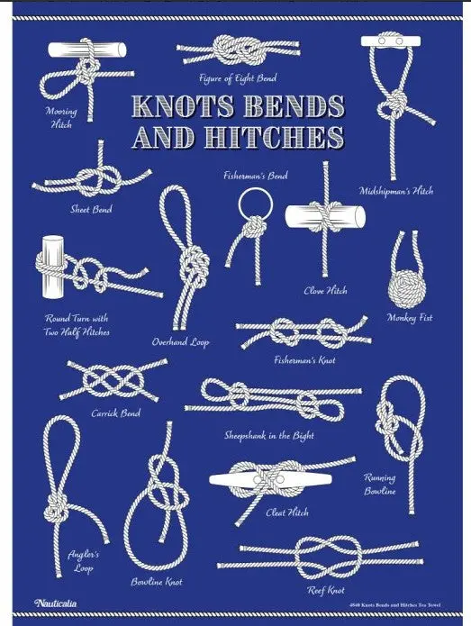 Nautical Knots, Bends & Hitches Illustrated Tea Towel 1