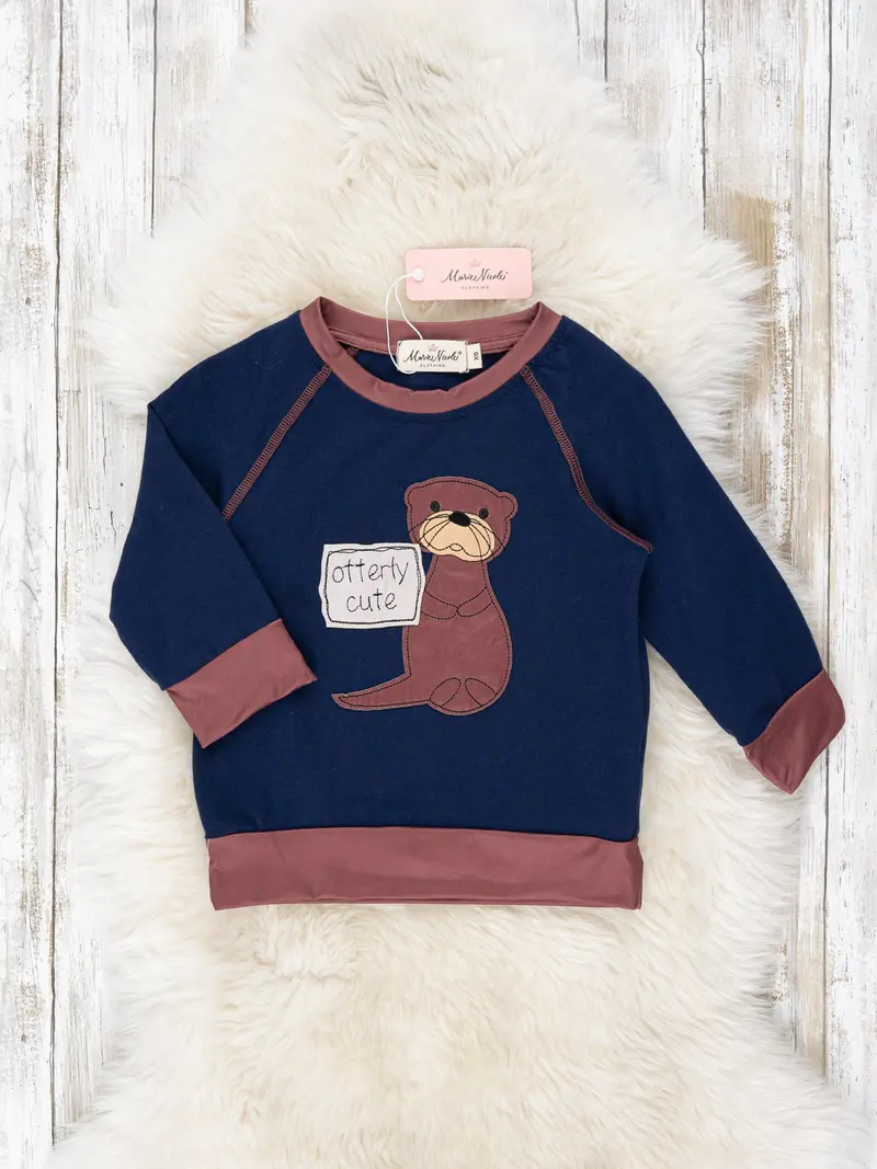Navy And Brown Otter-Embroidered Short-Sleeve Shirt 1