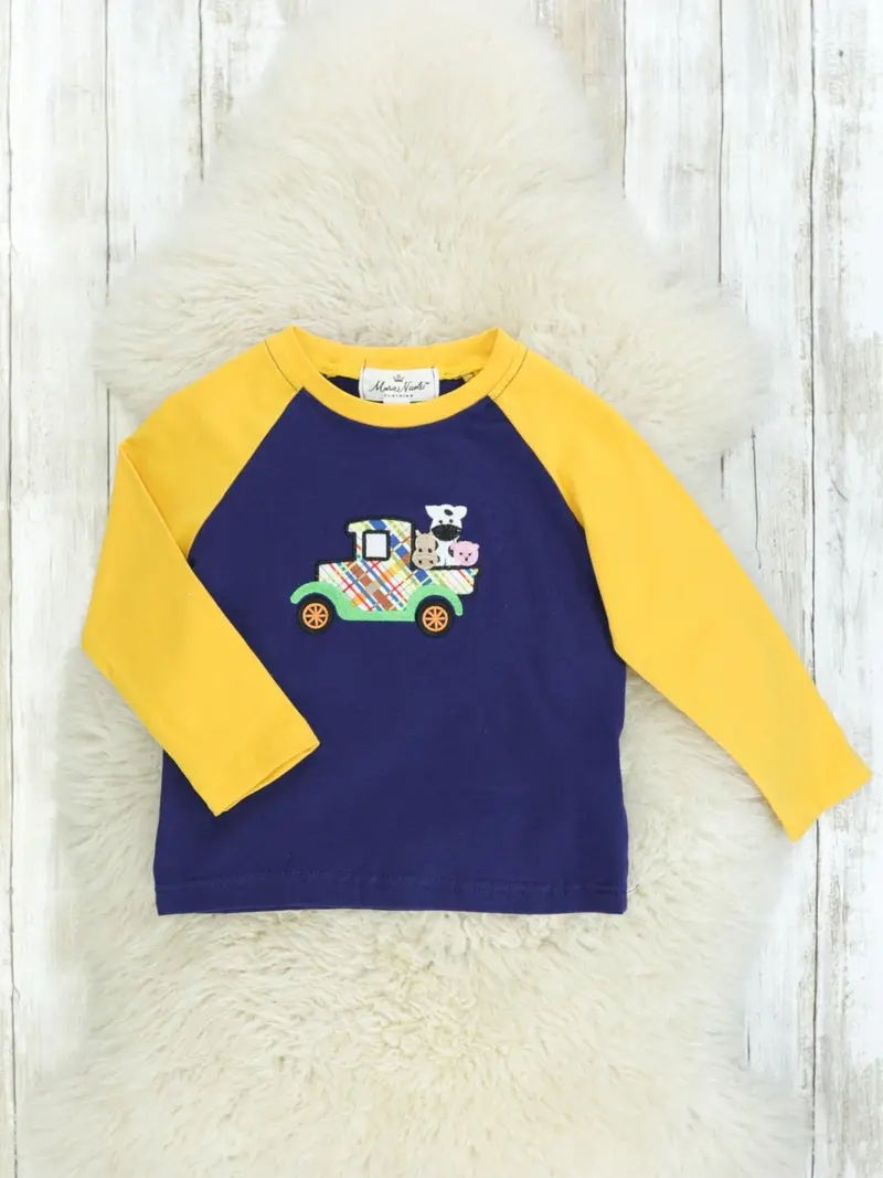 Navy And Yellow Farm-Themed Raglan Shirt For Kids 1