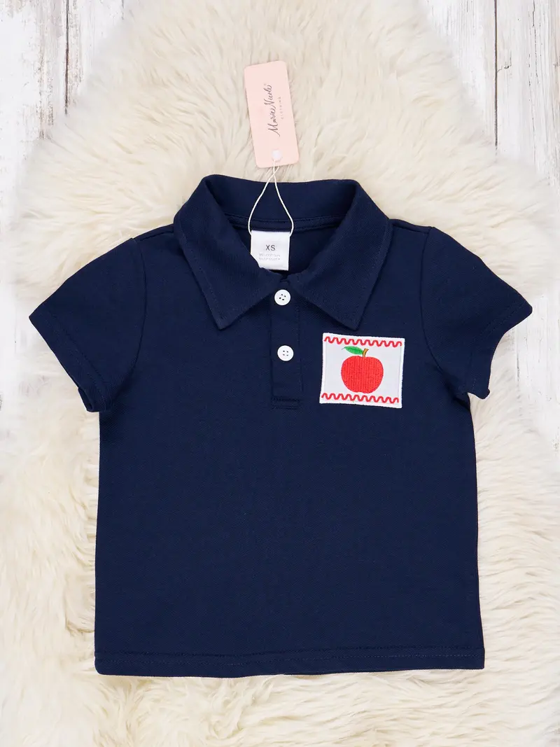 Navy Apple Embroidered Polo Shirt 1