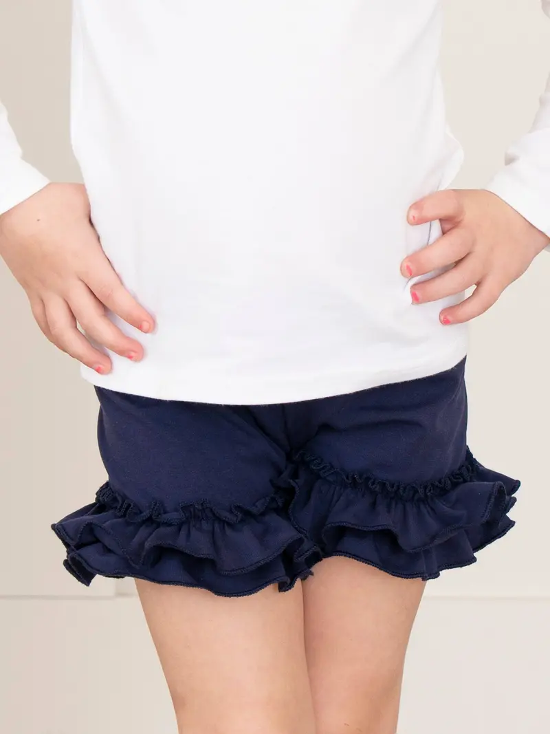 Navy Blue Cotton Shorts Featuring Ruffled Hems 1