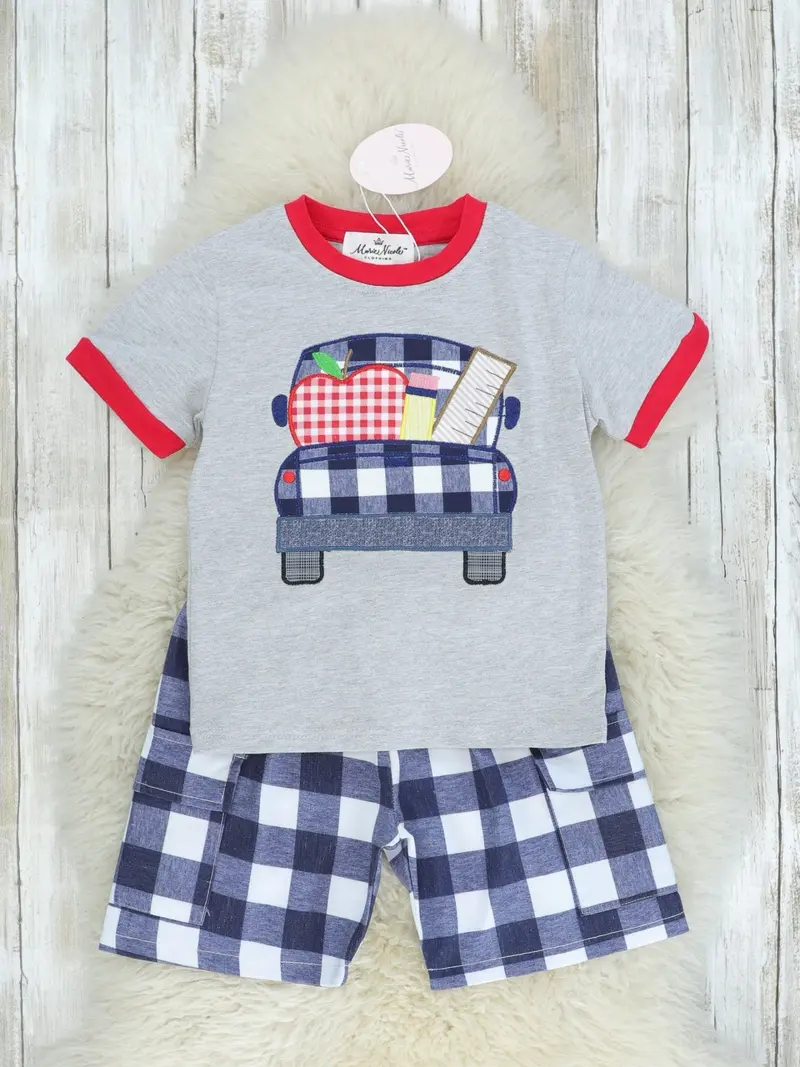 Navy Check School Supplies Themed Outfit 1