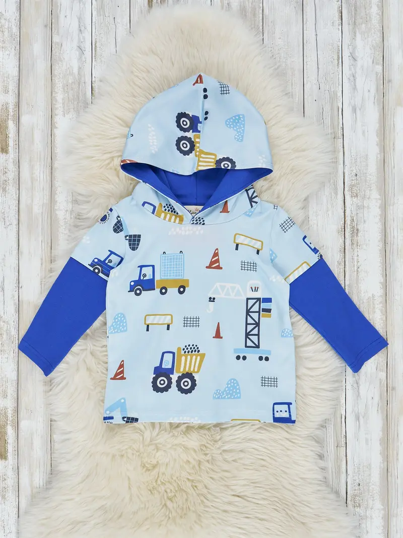 Navy Construction-Themed Hooded Shirt 1