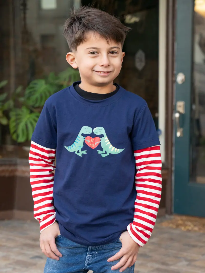 Navy Dinosaur Heart Graphic T-Shirt For Kids 1