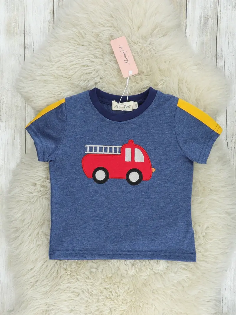 Navy Firetruck Appliqué Short-Sleeve Top 1