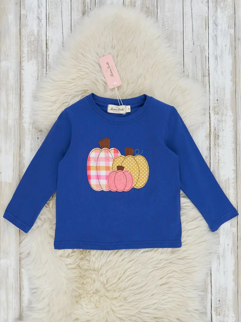 Navy Pumpkin Embroidery Long-Sleeve Shirt 1