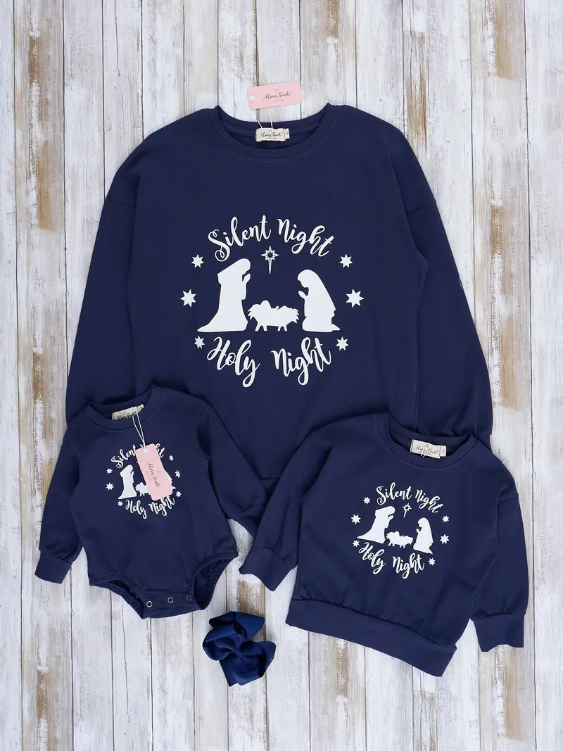Navy 'Silent Night' Mom And Me Matching Crew Neck Tee 1