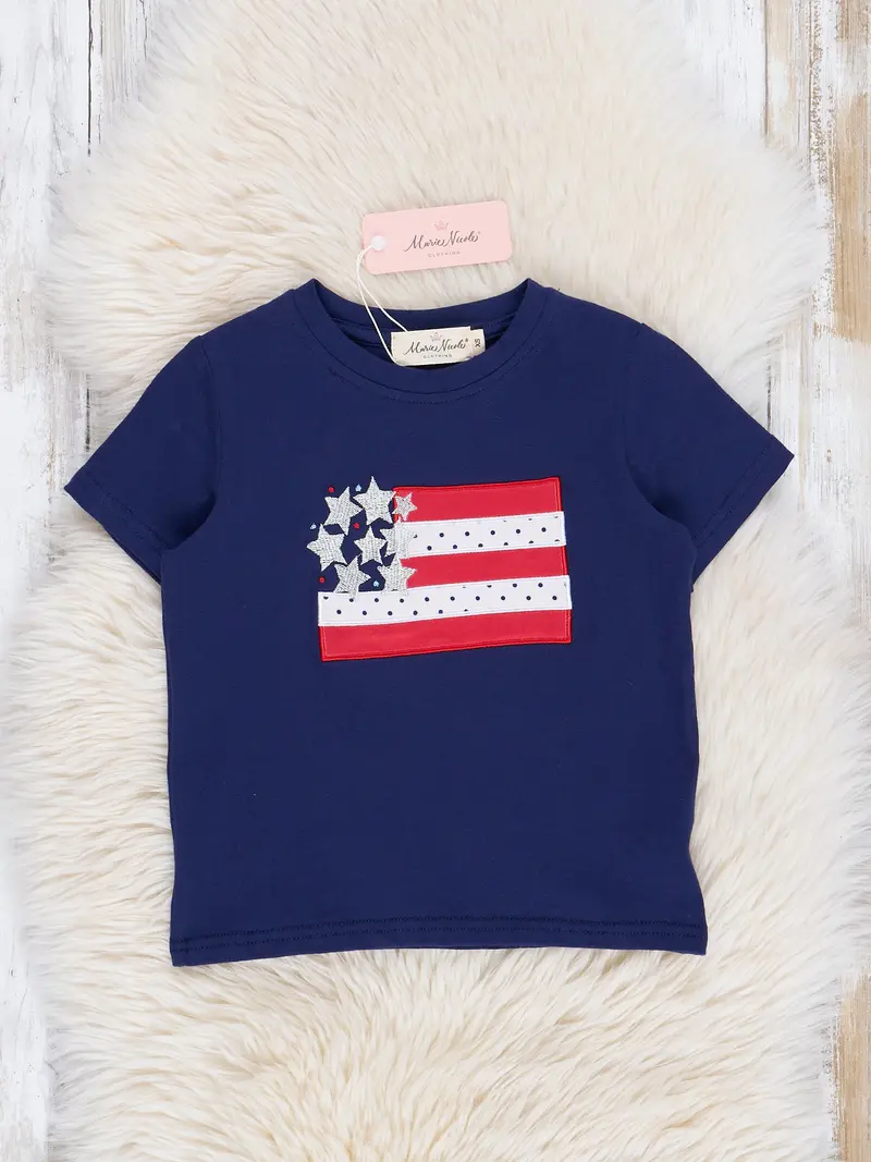 Navy Sparkle-Star Decorated Short-Sleeve Top 1