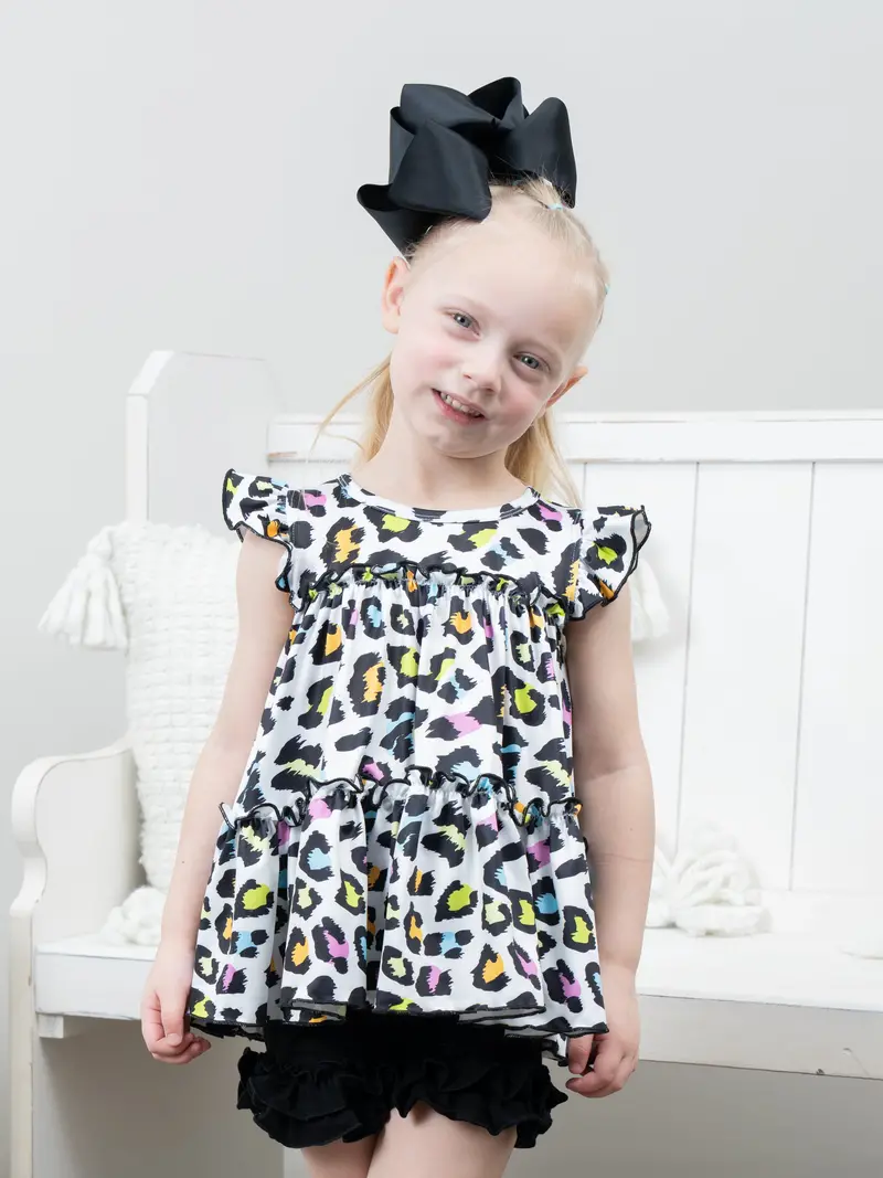 Neon Leopard Tiered Ruffle Tunic Top 1