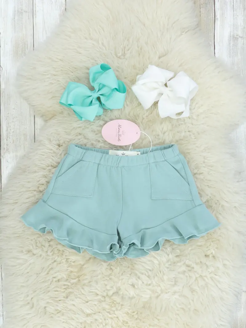 Nile Blue Pocket Ruffle Shorts For Toddlers 1