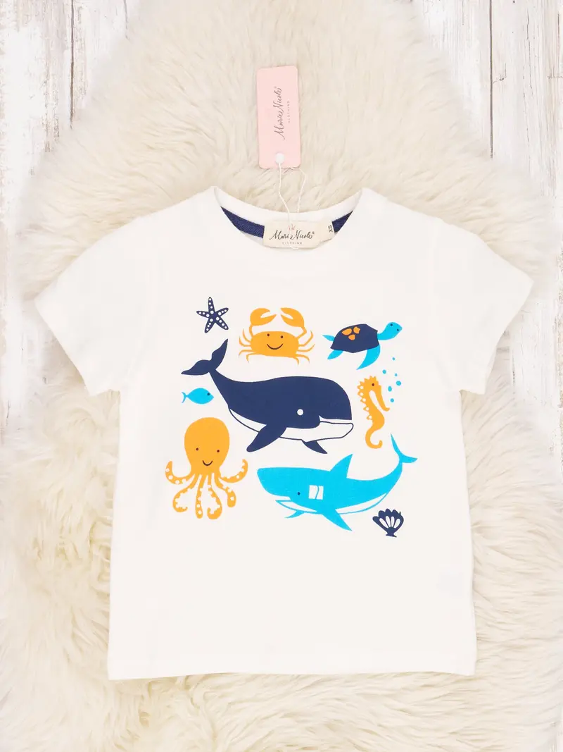 Ocean-Themed Animal Print Short-Sleeve Top 1
