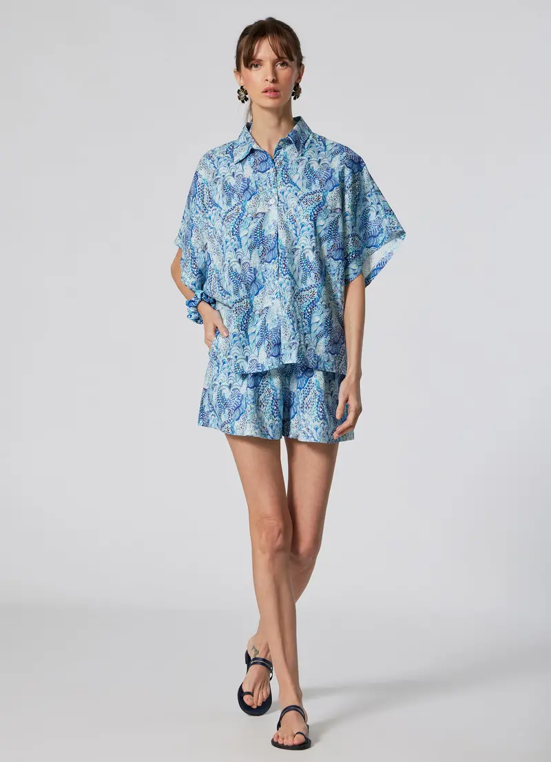 Ocean Waves Linen Shirt For Women 1