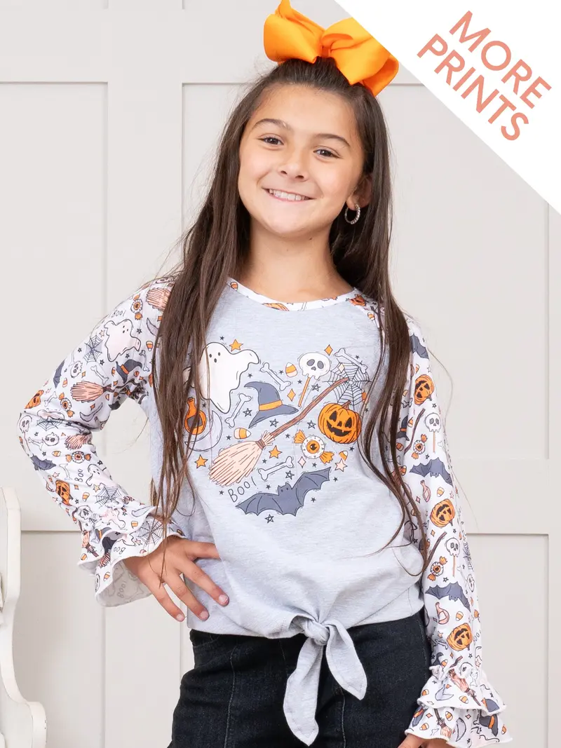 October Dreams Autumn Raglan Shirt With Ruffle Tie Detail 1