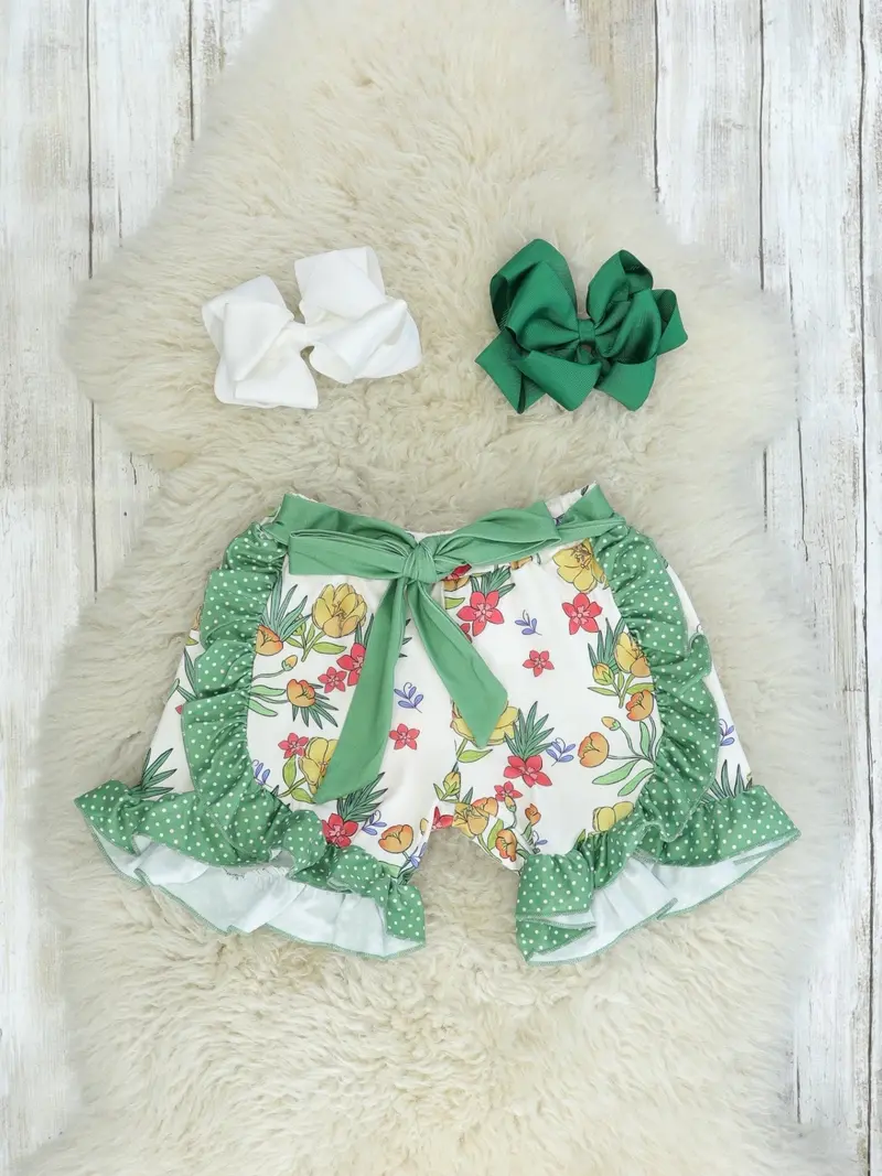 Olive Floral Ruffle Shorts Set 1