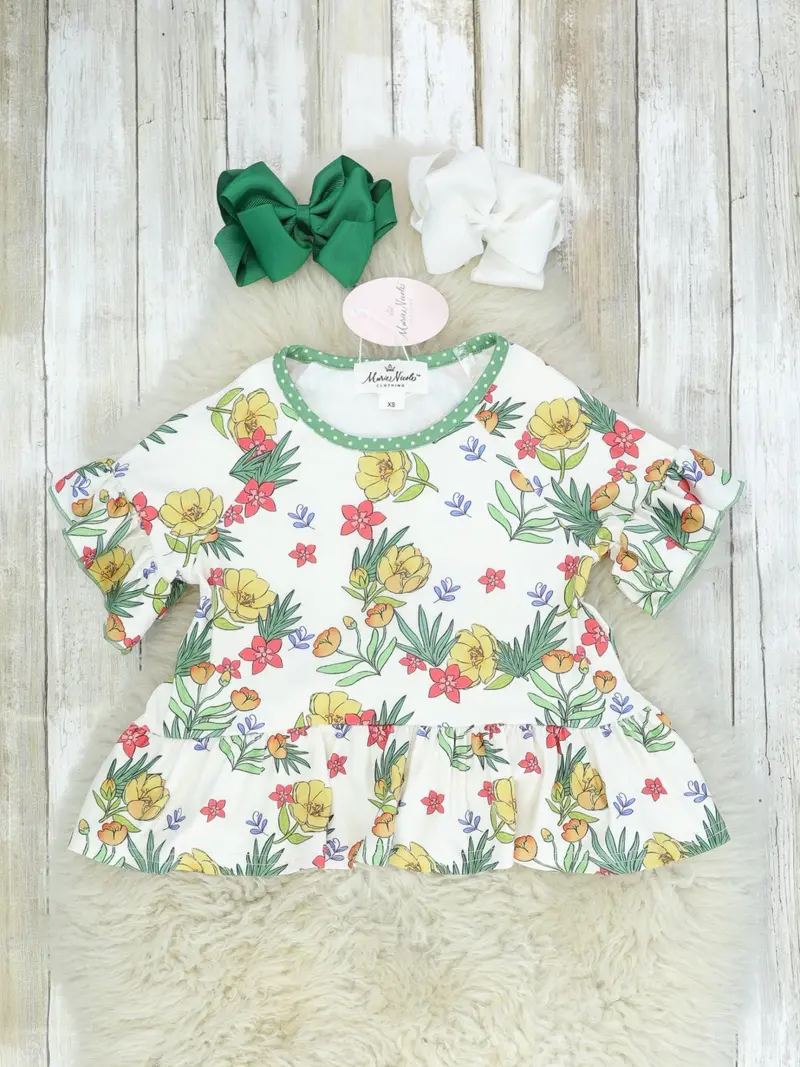 Olive Green Floral Peplum Top For Girls 1