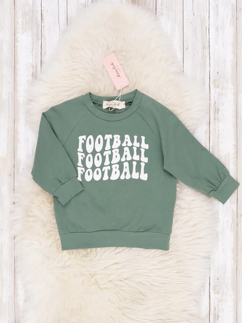 Olive Green Football-Themed Long-Sleeve Crewneck 1