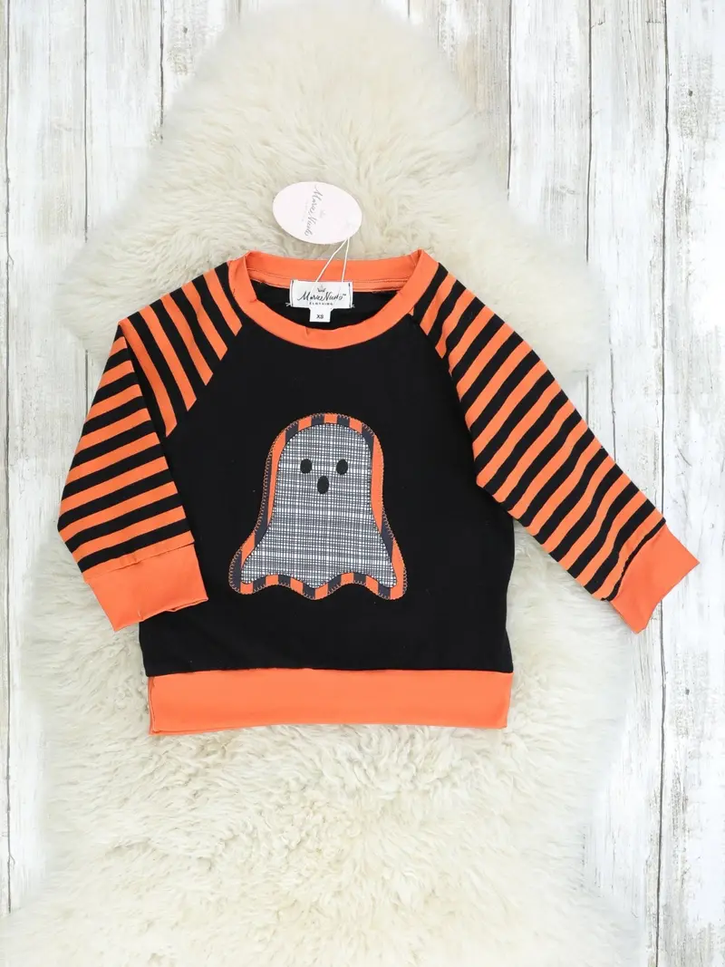 Orange And Black Striped Ghost Long Sleeve Top 1