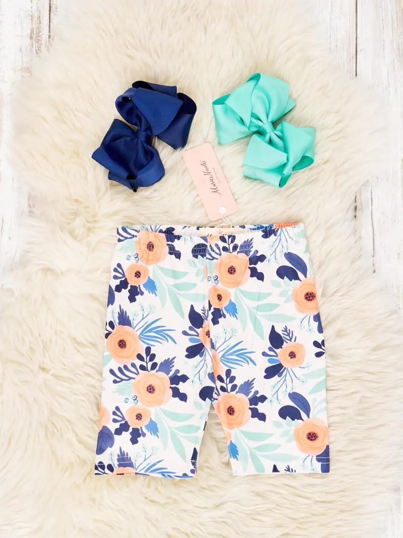 Orange Floral Full-Length Biker Shorts 1