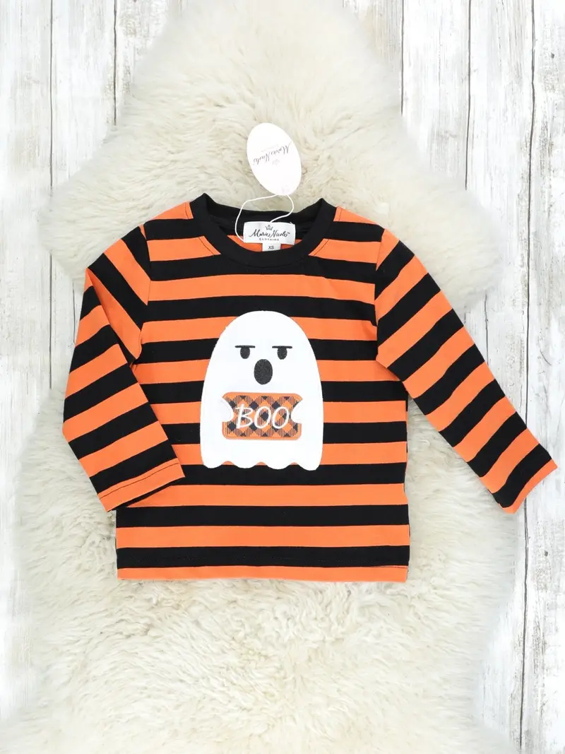 Orange-Striped "Boo" Ghost Graphic Kids' Tee 1