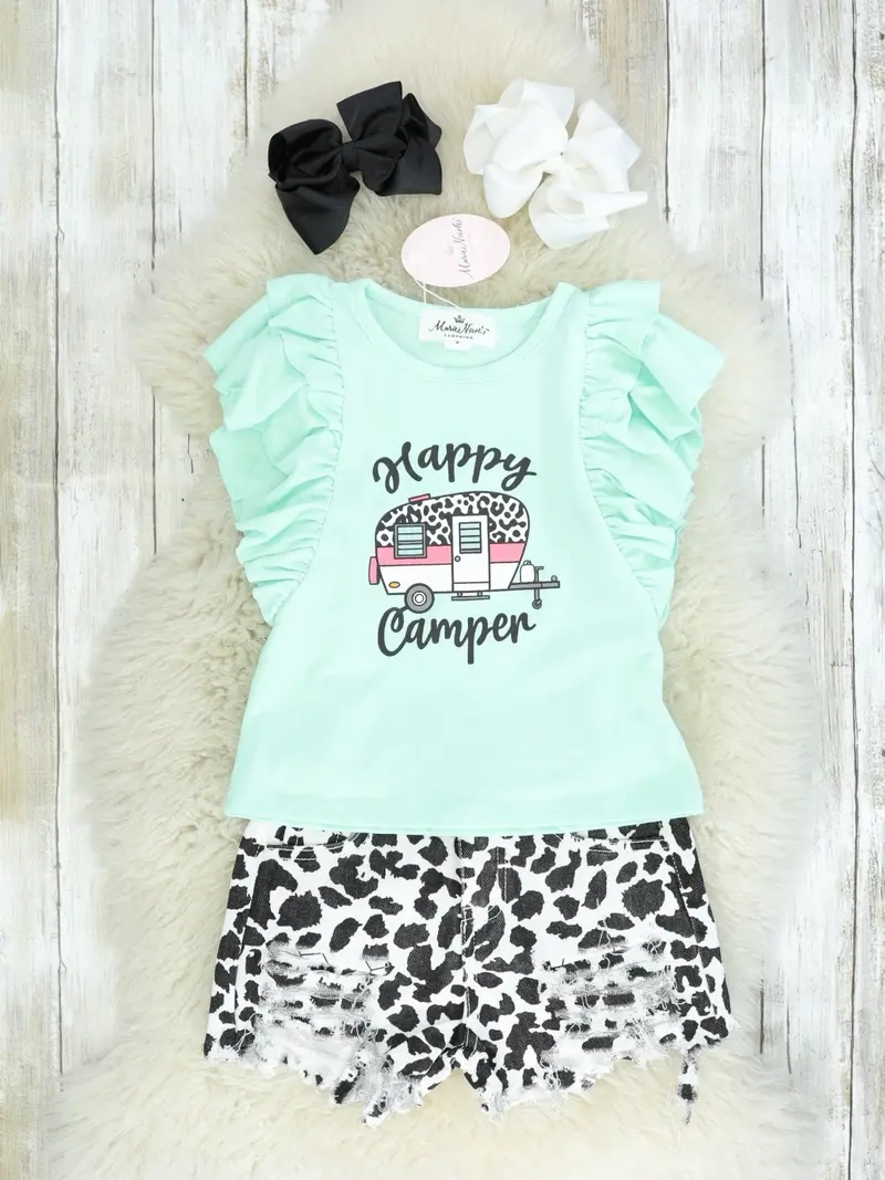Outdoor-Inspired "Happy Camper" Ruffle Top And Shorts 1