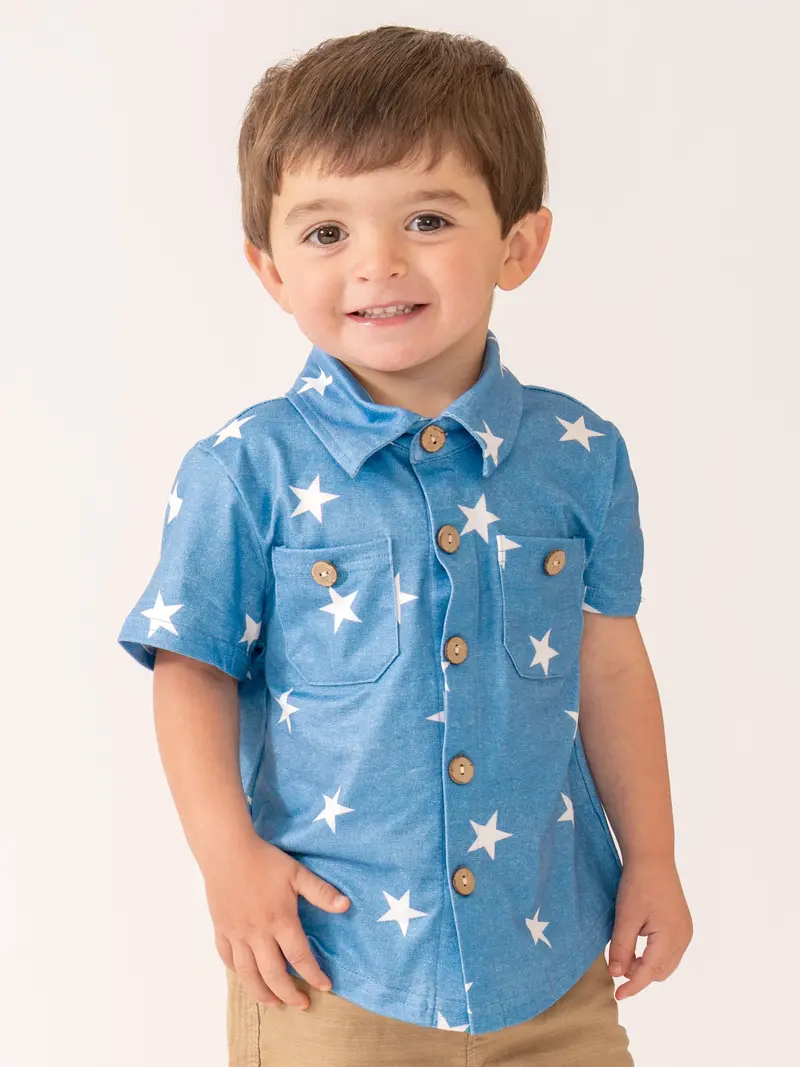 Patriotic Stars Button-Front Shirt For Kids 1