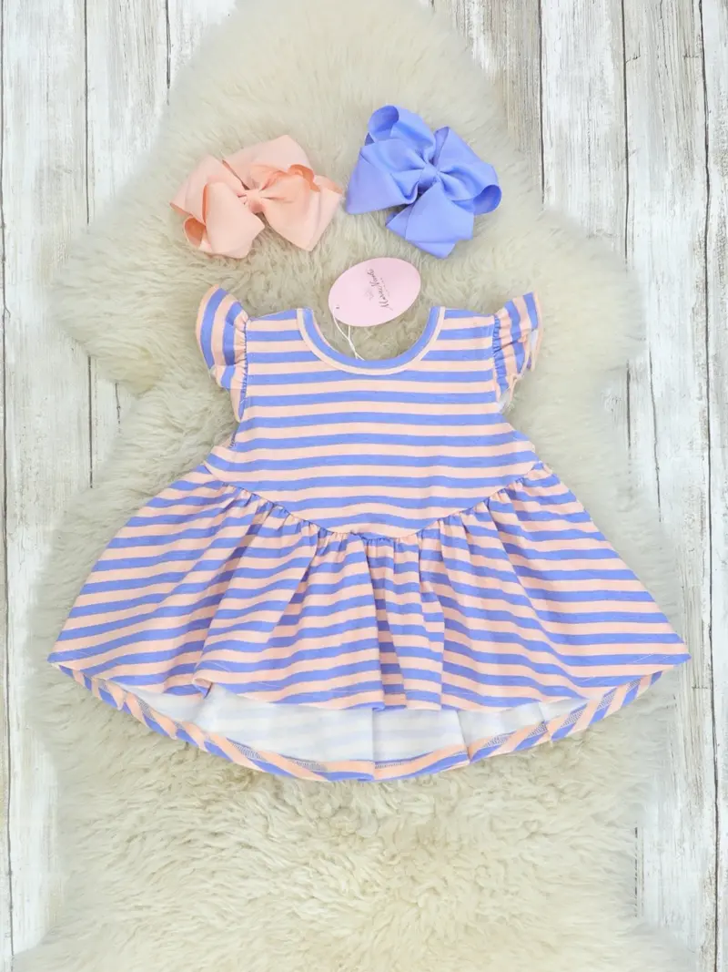 Peach And Orchid Striped Hi-Lo Ruffle Top In Cotton 1