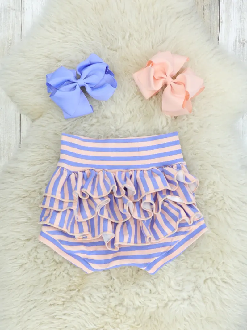 Peach And Orchid Striped Ruffle Bloomers 1