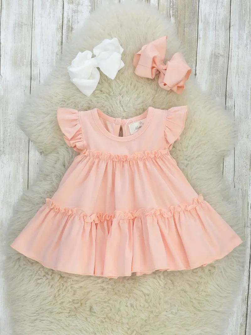 Peach Cotton Tiered Ruffle Tunic Top 1