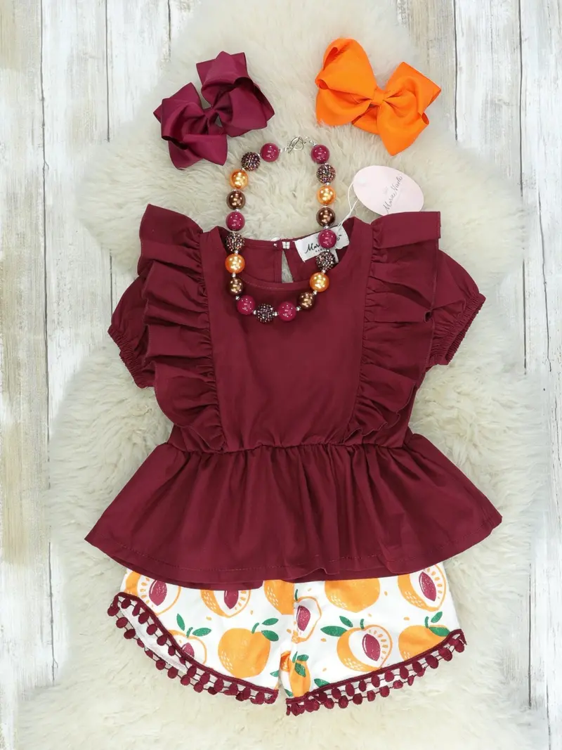 Peach Ruffle Shorts Two-Piece Outfit 1