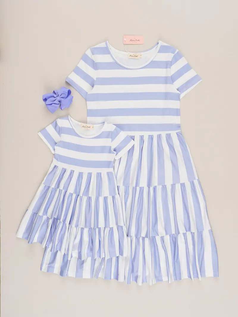 Periwinkle Striped Swing Dress – Lightweight Cotton Blend 1