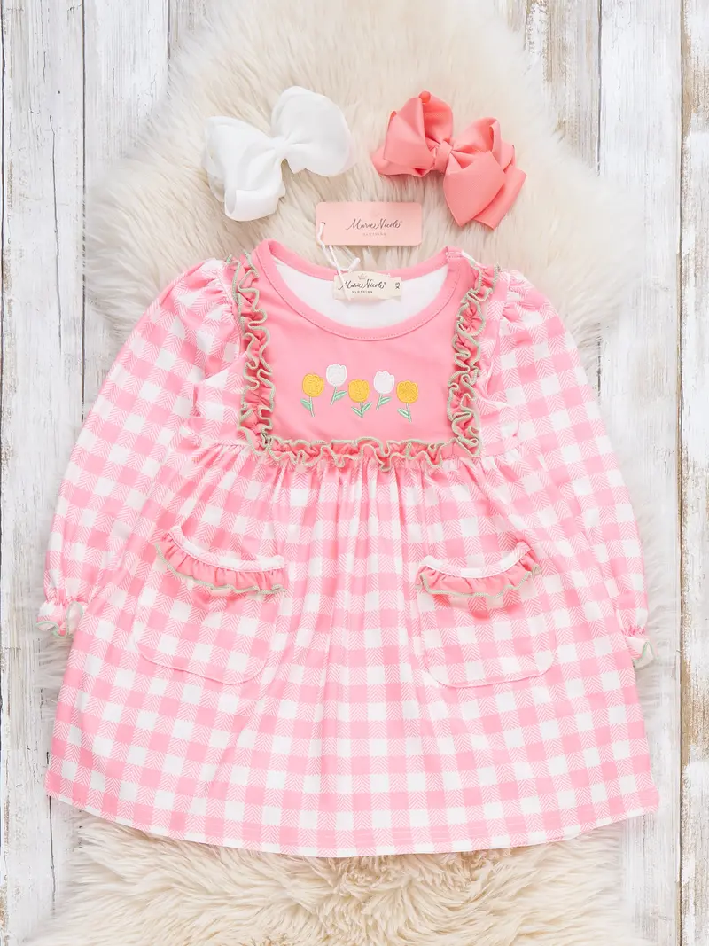 Petal Check Floral Embroidered Ruffle Dress 1