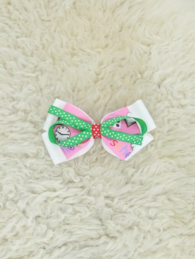 Pink And Green Book-Shaped Hair Bow 1