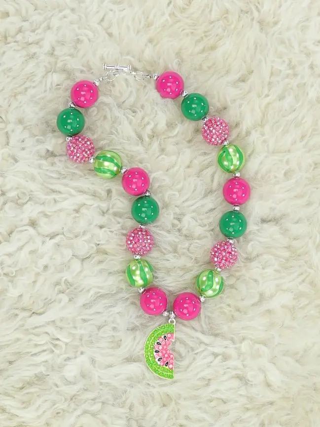 Pink And Green Watermelon-Shaped Bubblegum Necklace 1