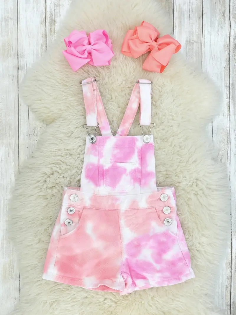 Pink And Orange Tie-Dye Denim Overalls 1