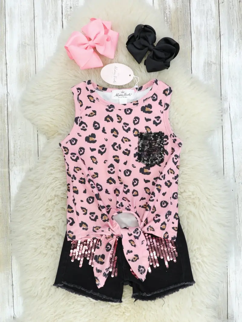 Pink Cheetah Knot Top Paired With Distressed Denim 1