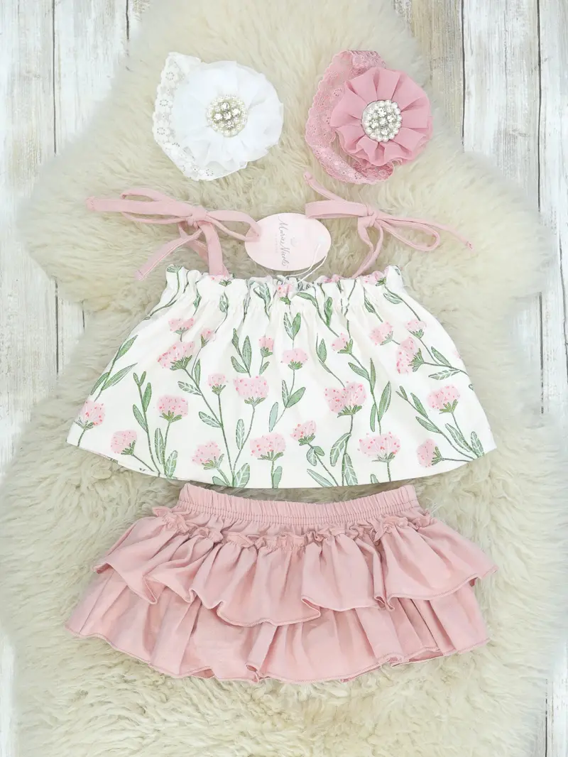 Pink Dandelion Print Top And Ruffle Bloomers Set 1