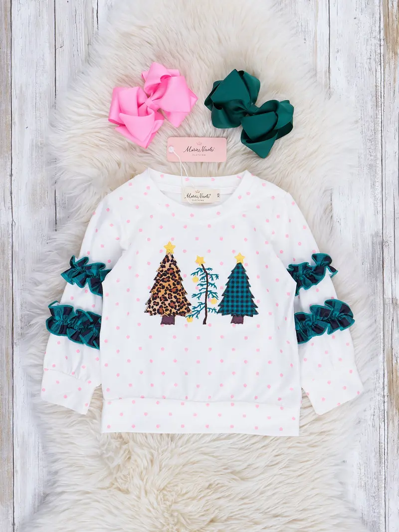 Pink Dot And Hunter Green Christmas Tree Print Shirt 1