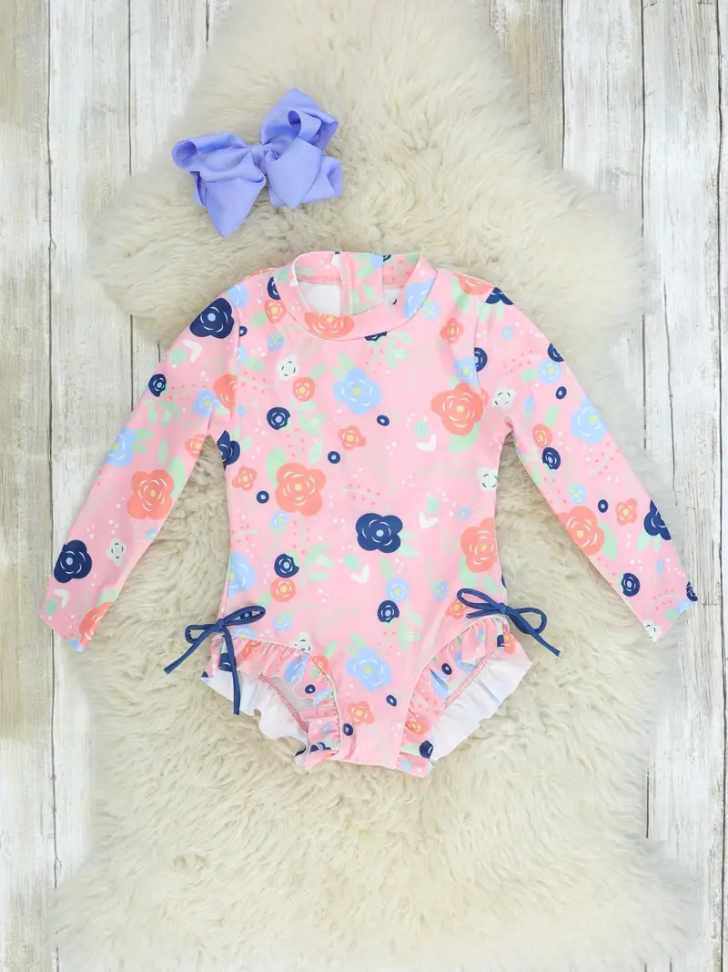 Pink Floral Ruffle One-Piece Swimsuit 1