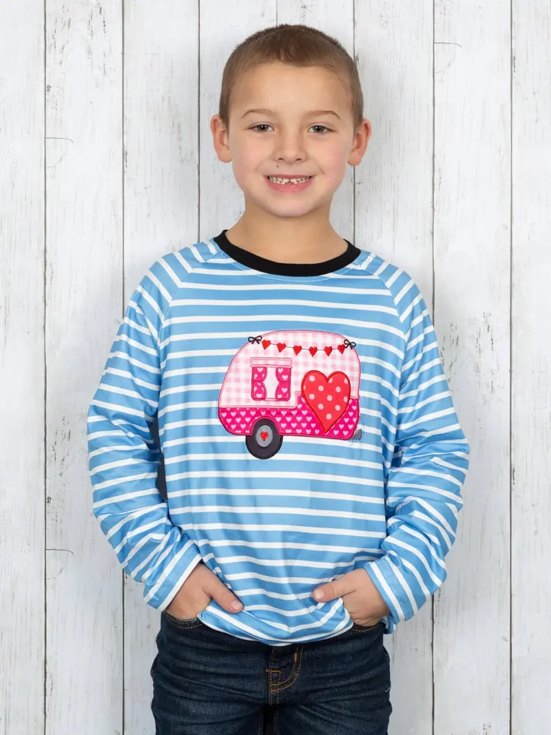 Pink Gingham Heart Camper T-Shirt 1
