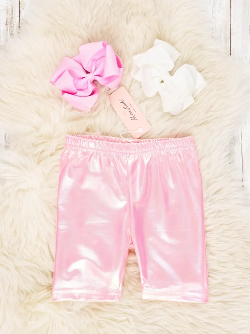 Pink Holographic Full-Length Biker Shorts 1