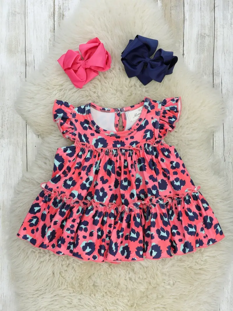 Pink Leopard Print Tiered Ruffle Tunic Top 1